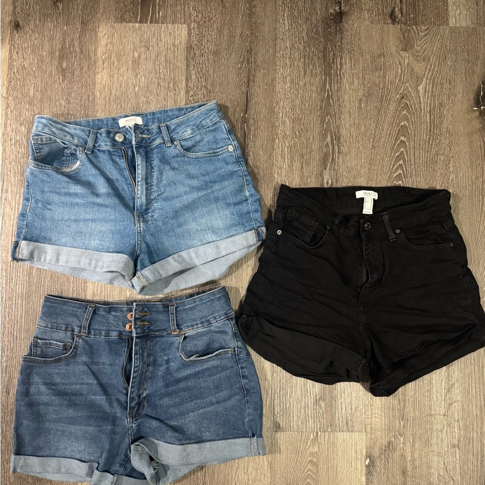 Forever 21 Blue and Black Jean Shorts Trio